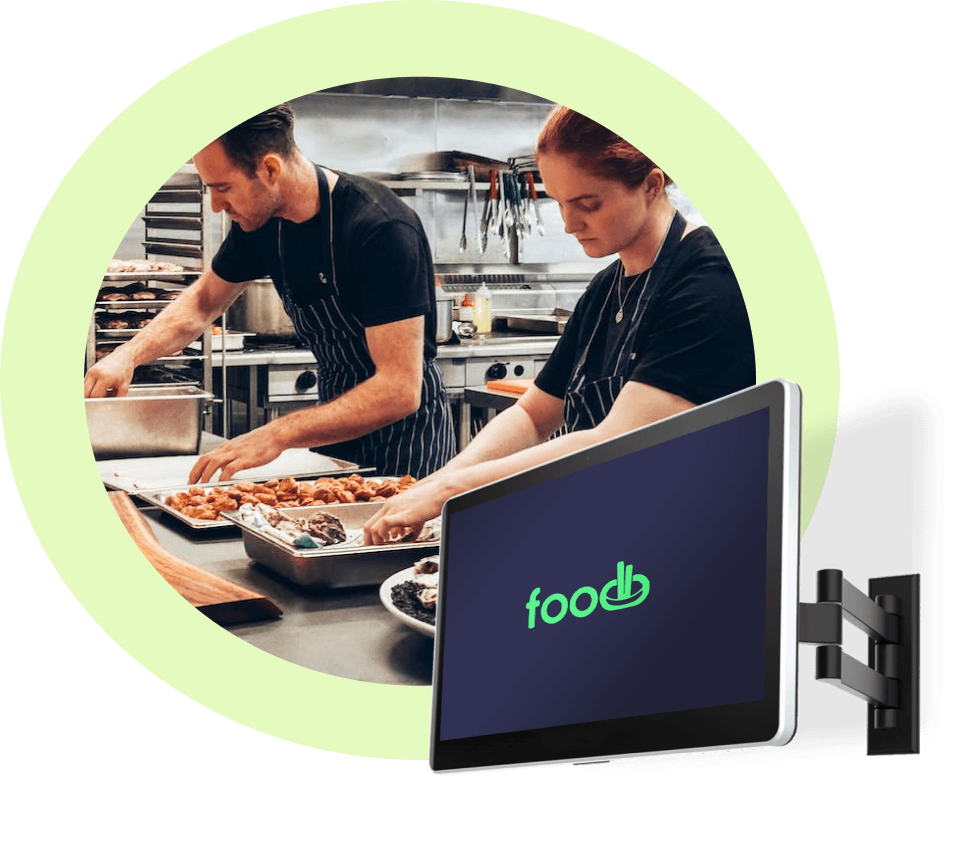 Kitchen staff viewing Foodb EPOS kitchen display